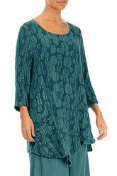 Side Pocket Peacock Circle Silk Linen Tunic 3
