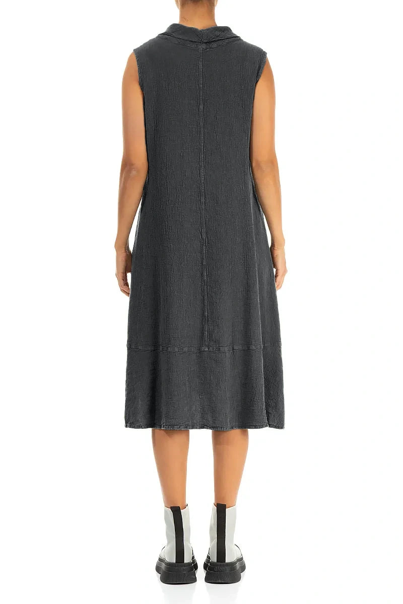 Side Pocket Graphite Textured Linen Dress 2