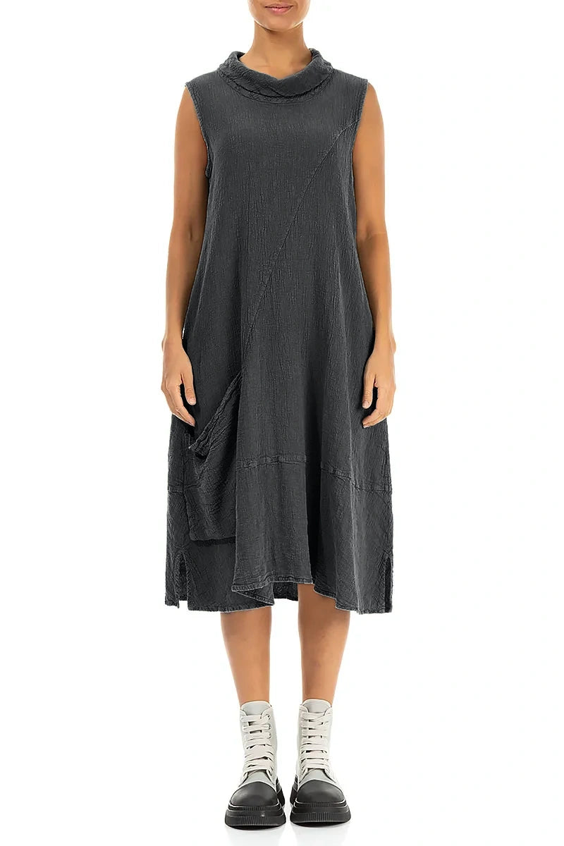 Side Pocket Graphite Textured Linen Dress 1