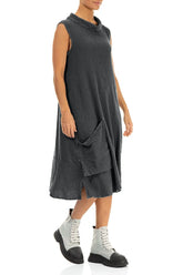 Side Pocket Graphite Textured Linen Dress 4