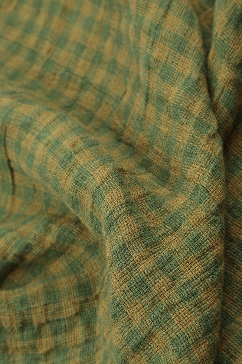 Side Pocket Green Check Linen Shirt