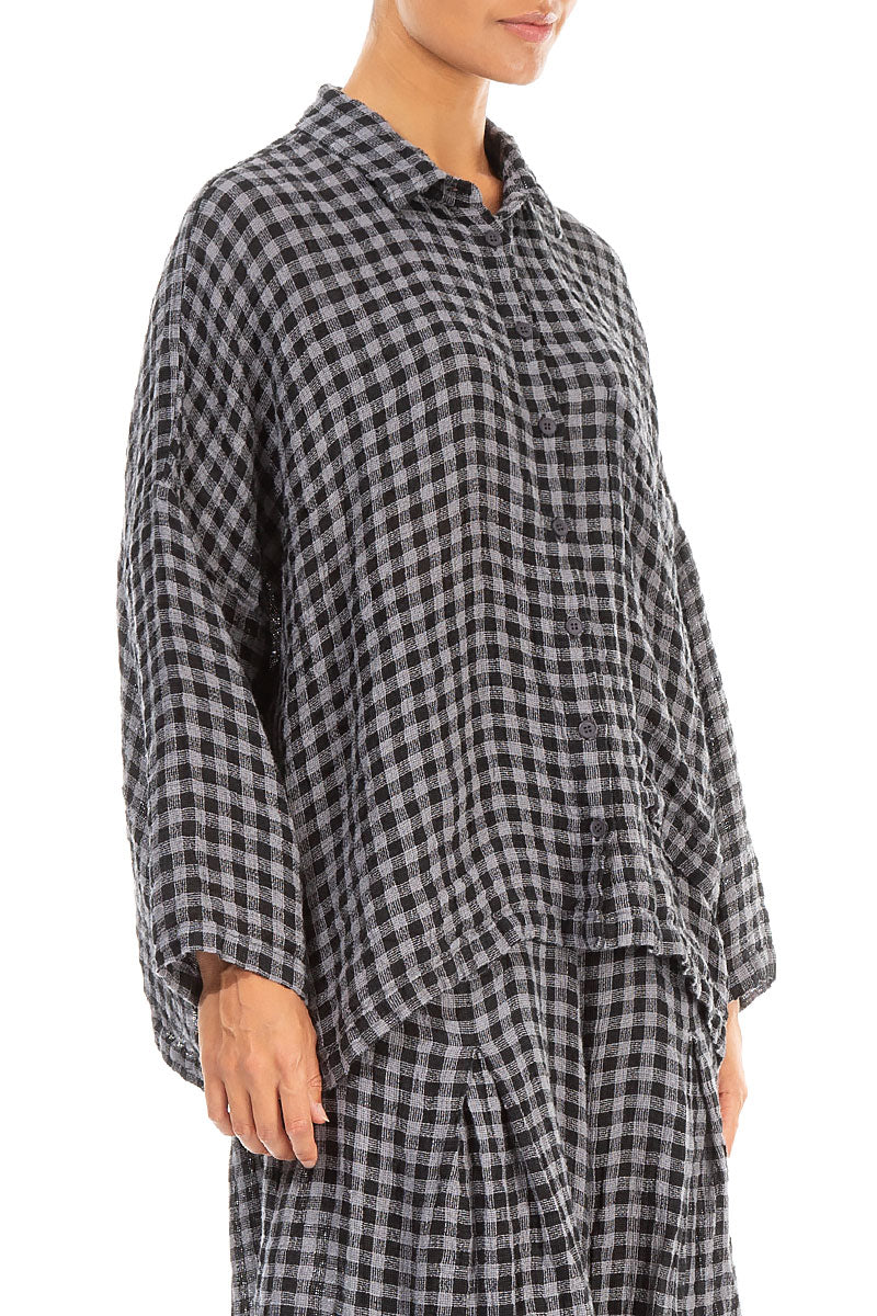 Side Pocket Grey Check Linen Shirt