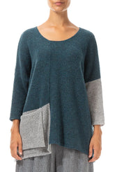 Side Pocket Light Grey & Teal Wool Sweater 1