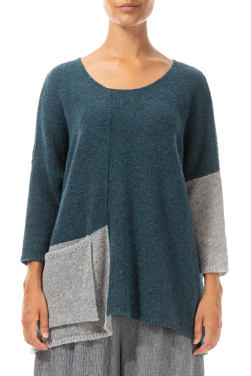 Side Pocket Light Grey &amp; Teal Wool Sweater 1