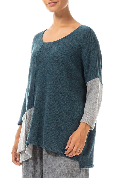 Side Pocket Light Grey &amp; Teal Wool Sweater 3