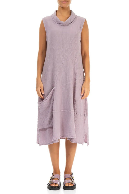 Side Pocket Lilac Textured Linen Dress 1