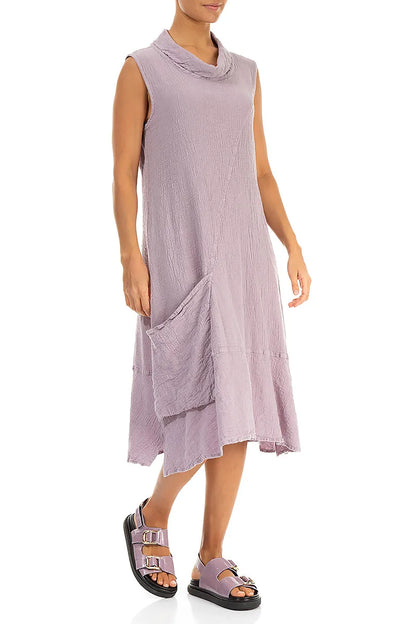 Side Pocket Lilac Textured Linen Dress 3