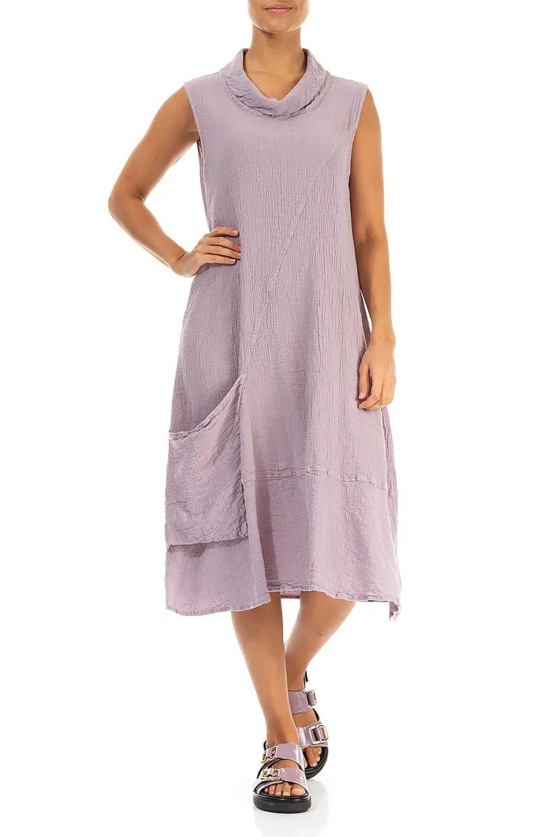 Side Pocket Lilac Textured Linen Dress 4
