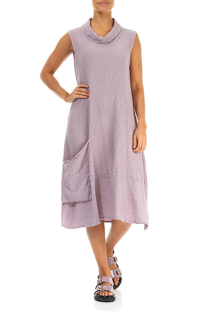 Side Pocket Lilac Textured Linen Dress 4