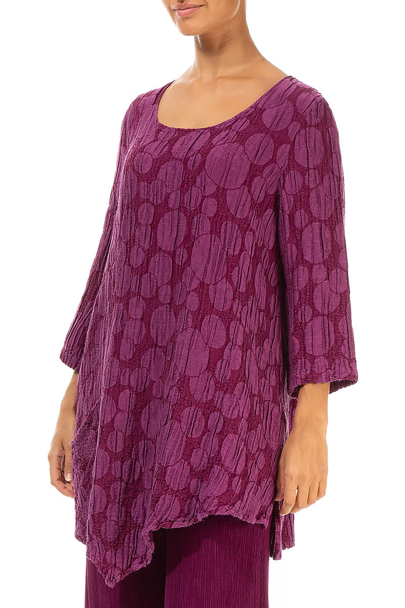 Side Pocket Magenta Circle Silk Linen Tunic