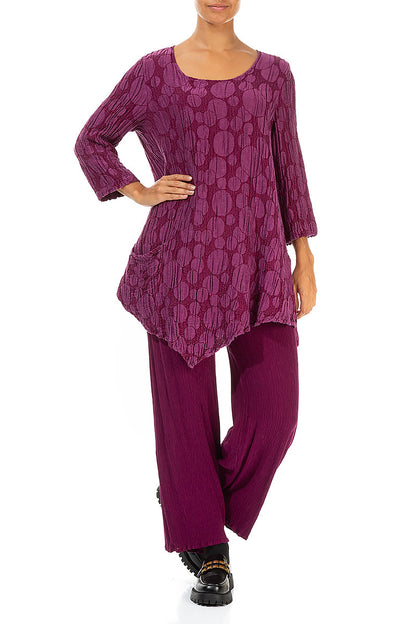 Side Pocket Magenta Circle Silk Linen Tunic