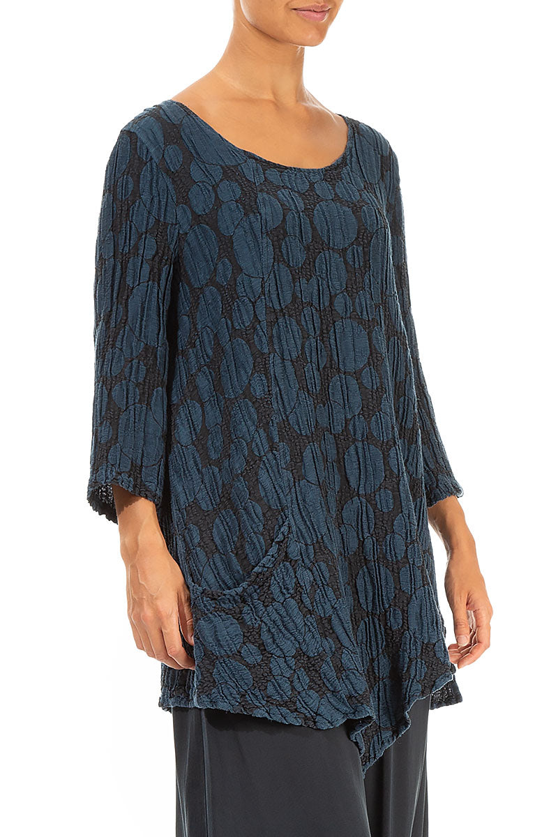 Side Pocket Midnight Blue Circle Silk Linen Tunic