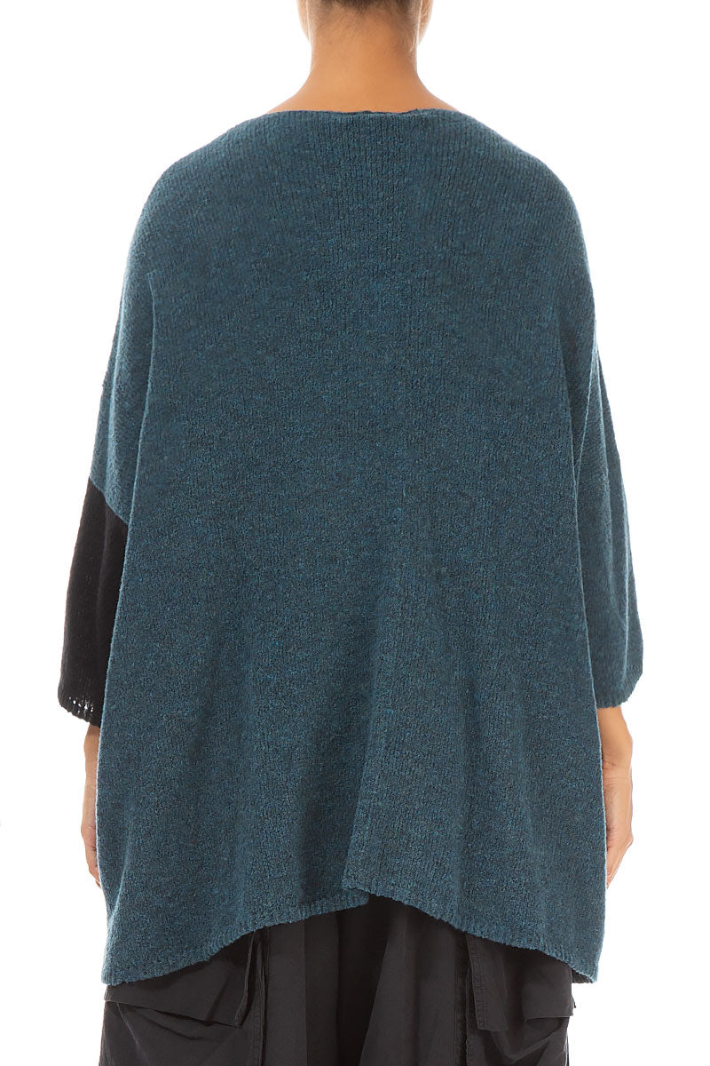 Side Pocket Teal &amp; Black Sweater 2