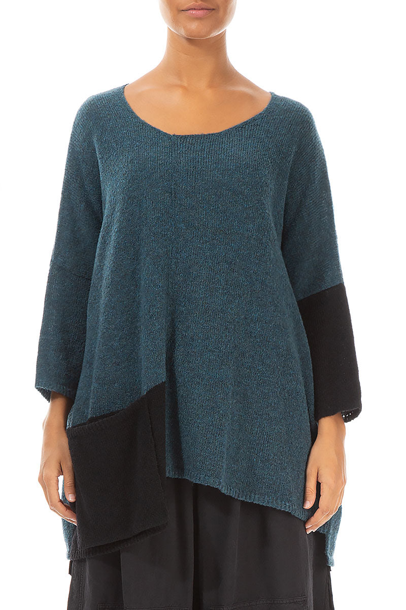 Side Pocket Teal &amp; Black Sweater 1
