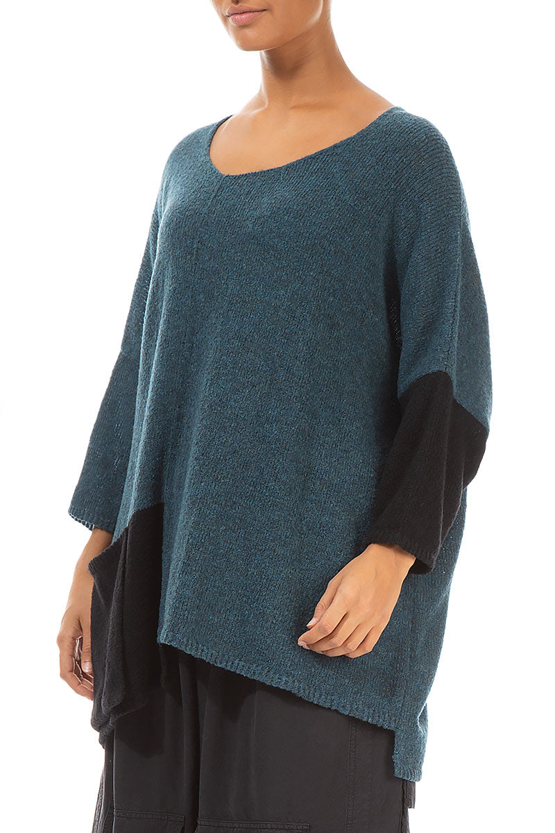 Side Pocket Teal &amp; Black Sweater 3