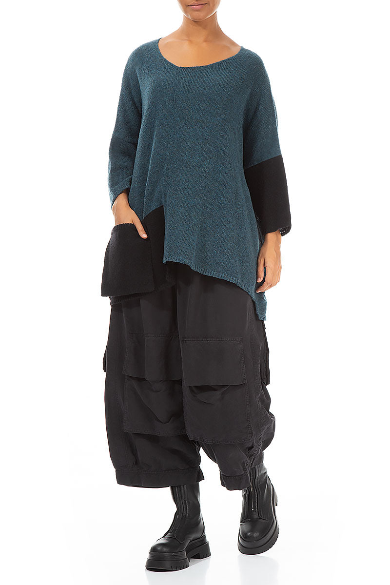 Side Pocket Teal &amp; Black Sweater 4