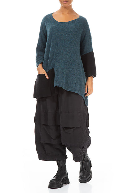 Side Pocket Teal &amp; Black Sweater 4