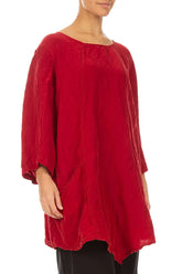 Side Pocket Textured Cherry Red Silk Linen Tunic 3