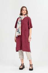 Side Pocket V-Neck Antique Ruby Linen Dress 1