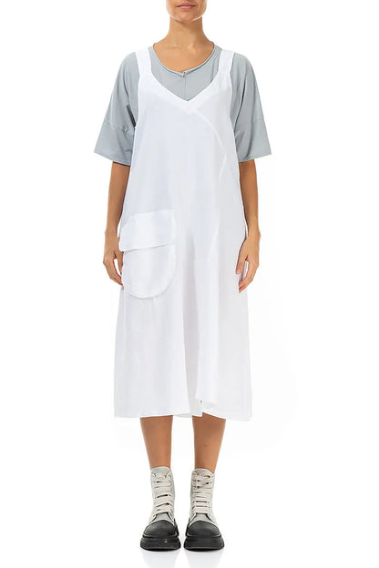Side Pocket White Linen Pinafore Dress 1