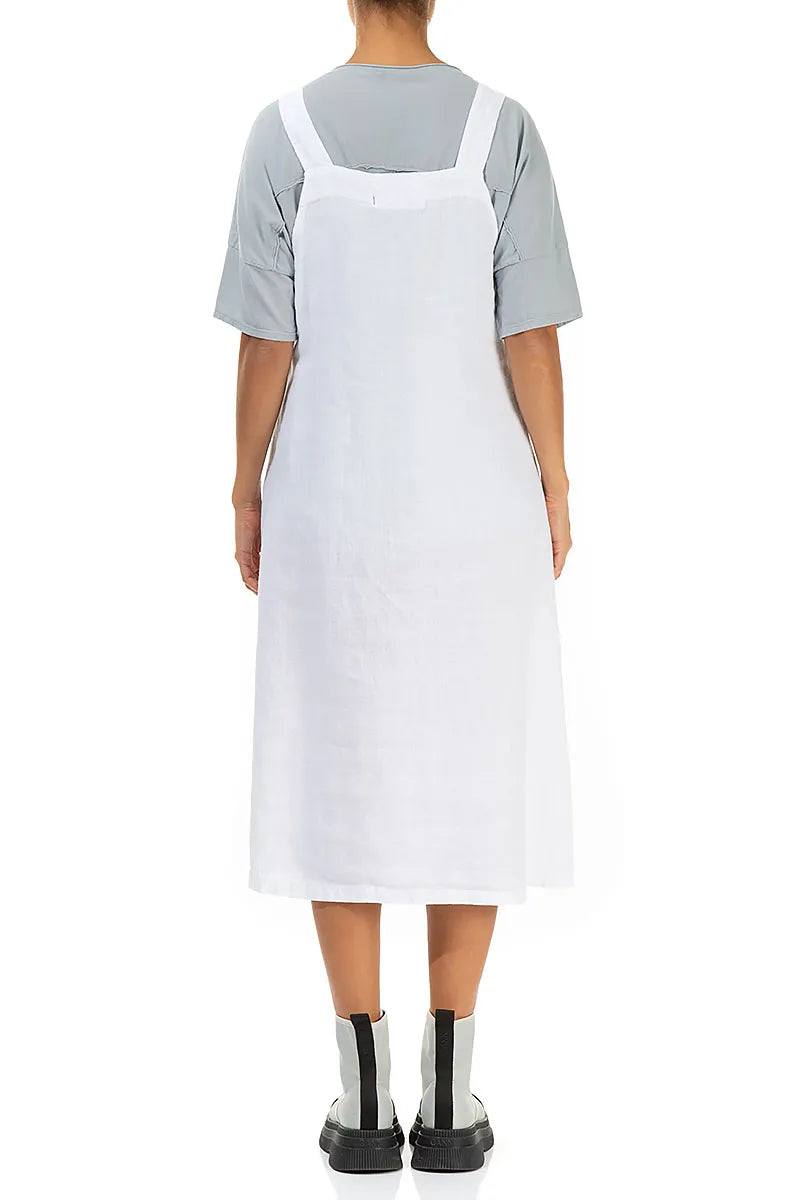 Side Pocket White Linen Pinafore Dress 2