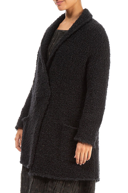 Side Pockets Black Alpaca Wool Cardigan