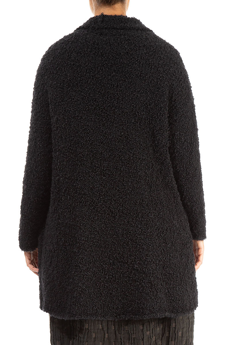 Side Pockets Black Alpaca Wool Cardigan