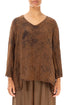 Side Pockets Crinkled Aged Copper Marble Silk Linen Blouse 1