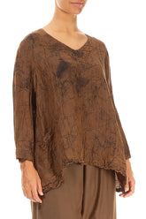 Side Pockets Crinkled Aged Copper Marble Silk Linen Blouse 3