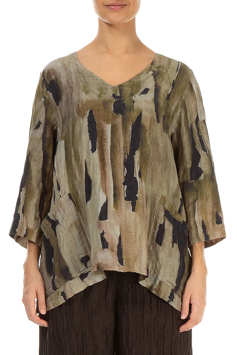Side Pockets Crinkled Terra Silk Linen Blouse 1