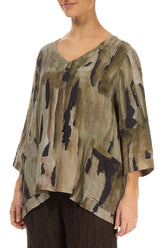 Side Pockets Crinkled Terra Silk Linen Blouse 3