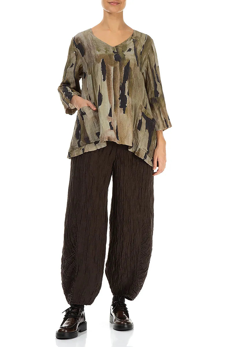 Side Pockets Crinkled Terra Silk Linen Blouse 4