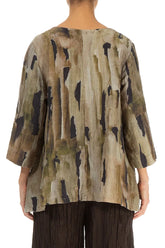 Side Pockets Crinkled Terra Silk Linen Blouse 2