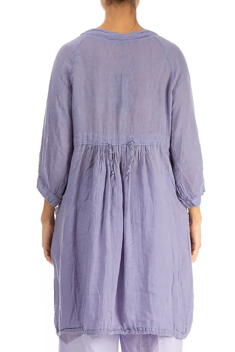 Side Pockets Dark Lilac Gauze Linen Tunic 2