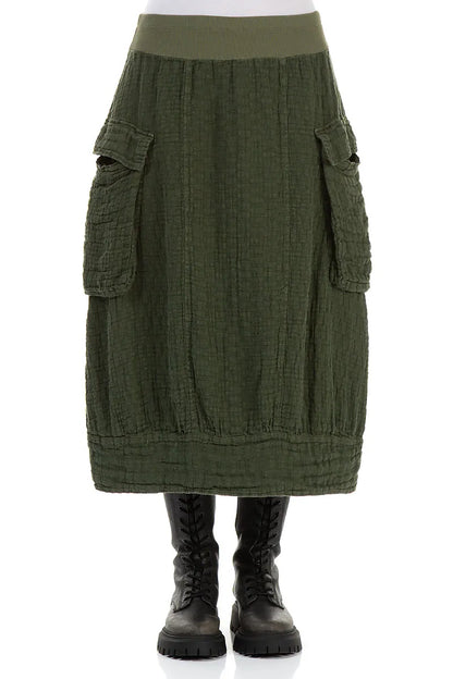 Side Pockets Forest Mist Textured Linen Skirt 1