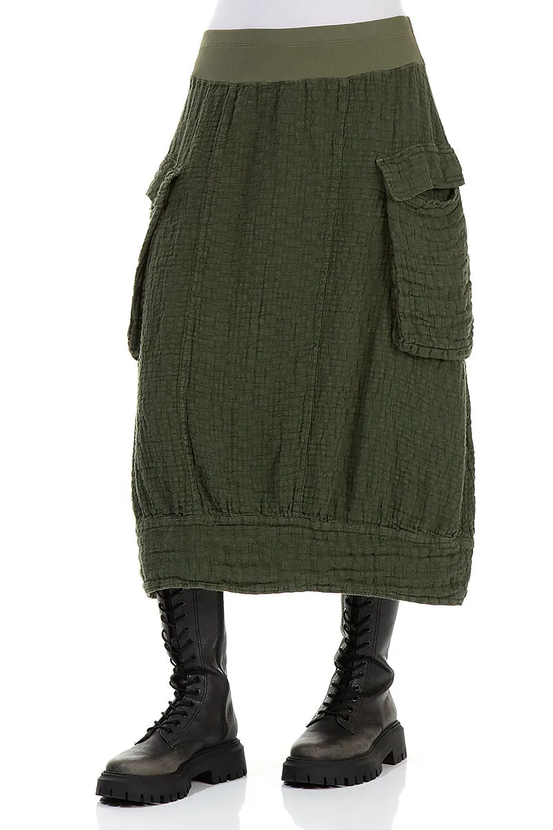 Side Pockets Forest Mist Textured Linen Skirt 3