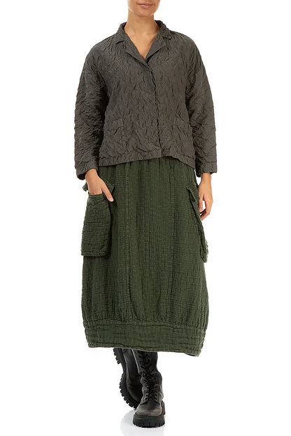 Side Pockets Forest Mist Textured Linen Skirt 4