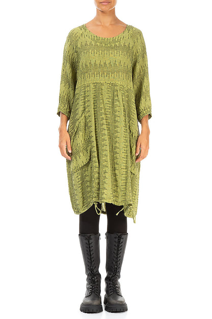 Side Pockets Lime Textured Linen Tunic Dress