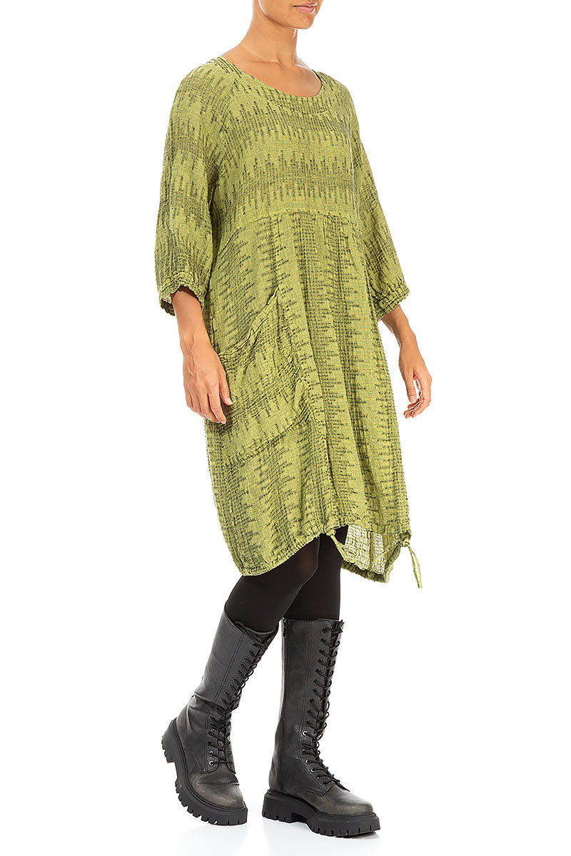 Side Pockets Lime Textured Linen Tunic Dress