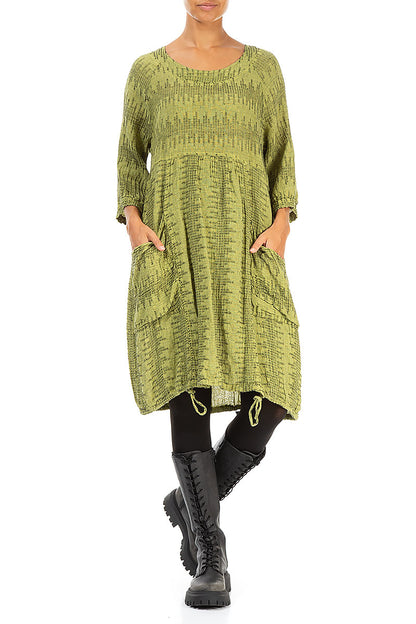 Side Pockets Lime Textured Linen Tunic Dress