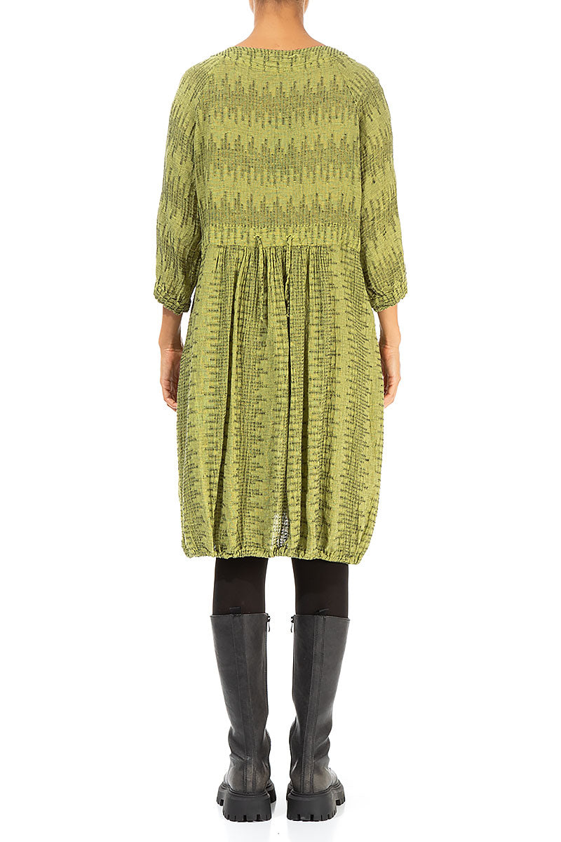 Side Pockets Lime Textured Linen Tunic Dress