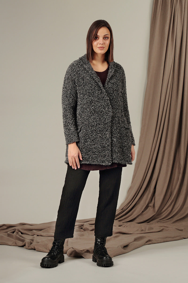 Side Pockets Mélange Grey Alpaca Wool Cardigan