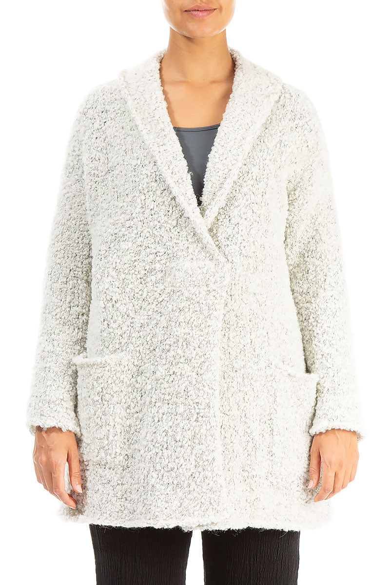 Side Pockets Mélange Ivory Alpaca Wool Cardigan