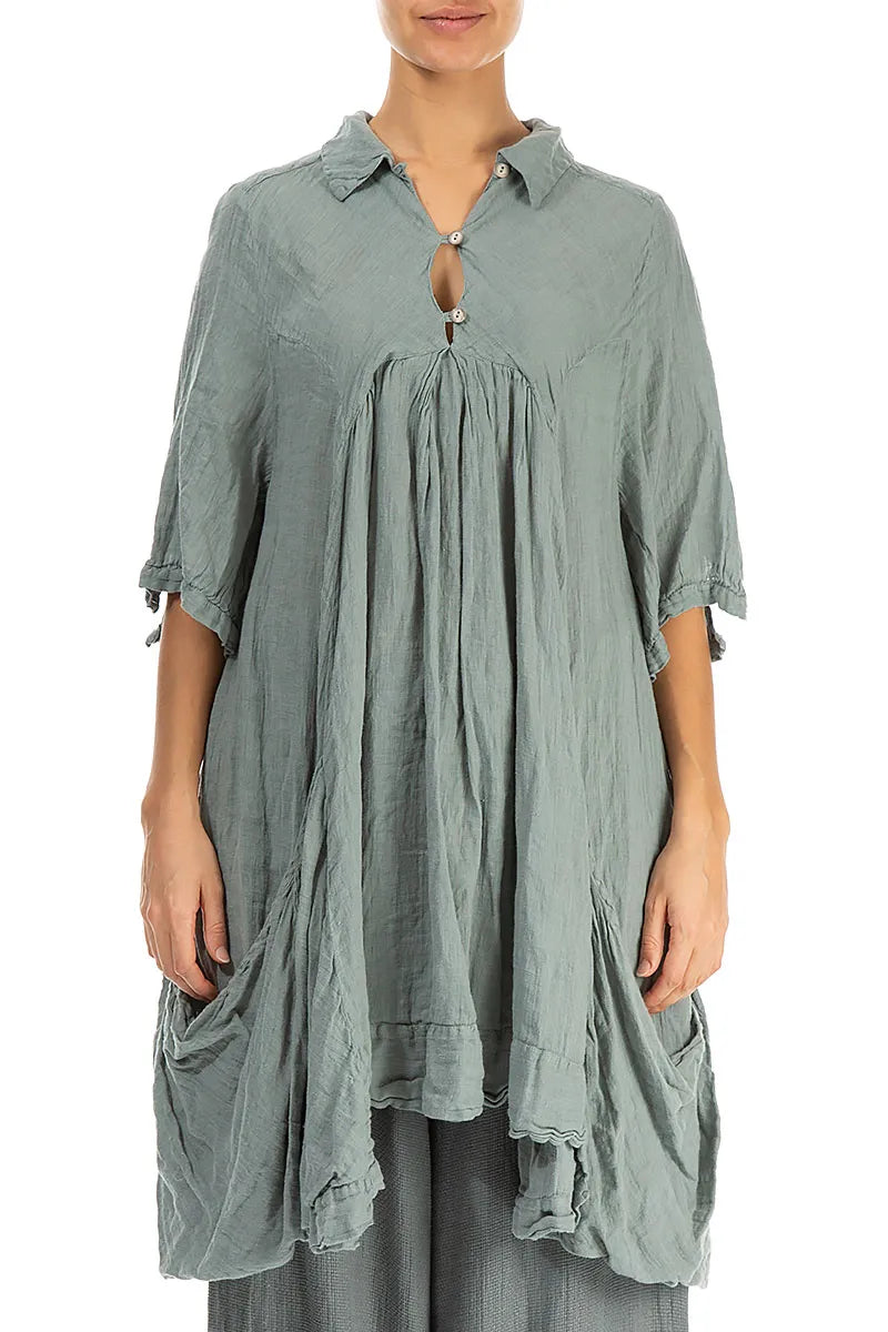 Side Pockets Pistachio Gauze Linen Tunic 1