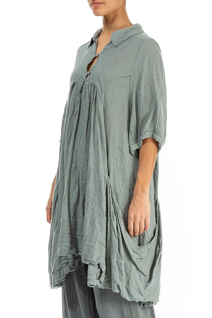 Side Pockets Pistachio Gauze Linen Tunic 3
