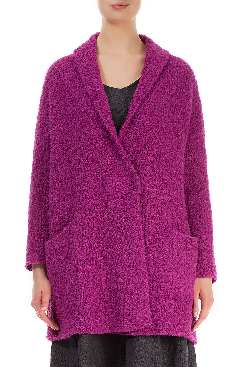 Side Pockets Royal Fuchsia Alpaca Wool Cardigan