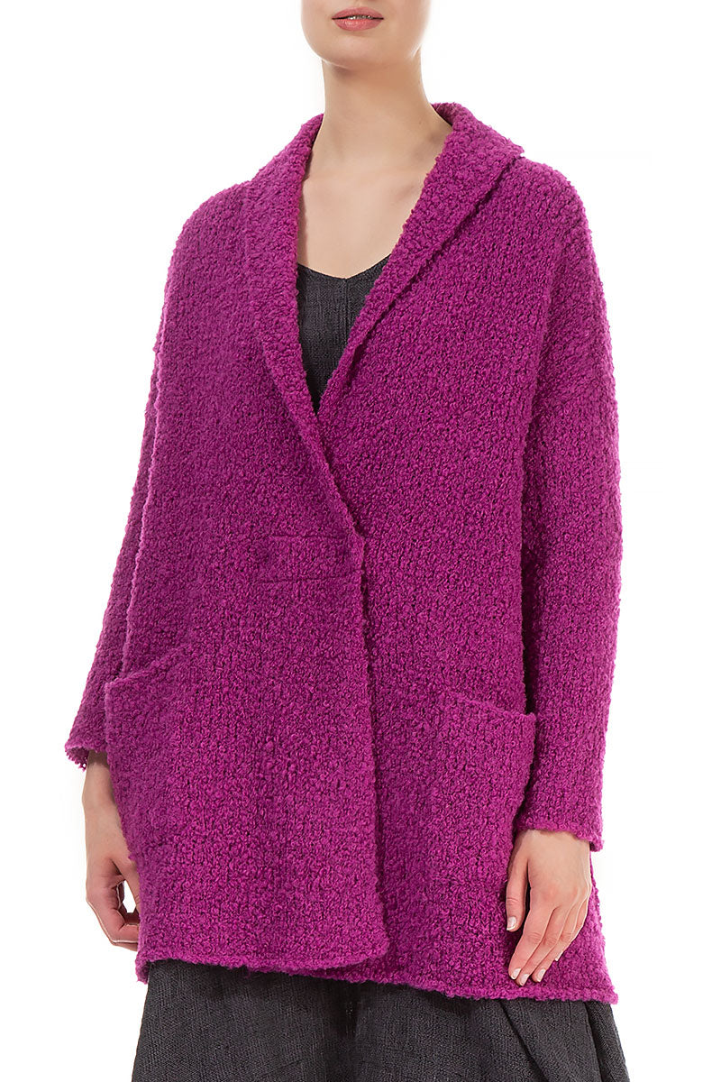 Side Pockets Royal Fuchsia Alpaca Wool Cardigan