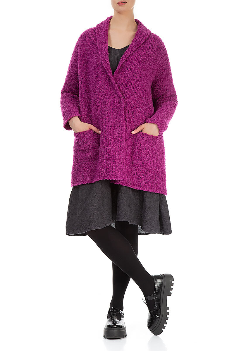 Side Pockets Royal Fuchsia Alpaca Wool Cardigan