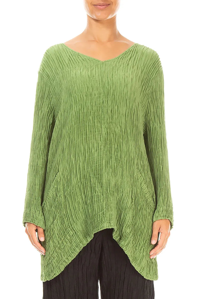 Blouse en soie plissée Vert trèfle à poches latérales