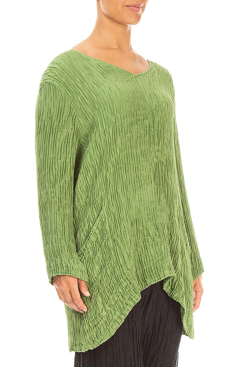 Blouse en soie plissée Vert trèfle à poches latérales